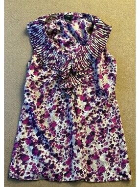 ANN TAYLOR Halter Blouse - XS - High Scoop, Ruffle Jabot, Tie Back Neck, Lined
